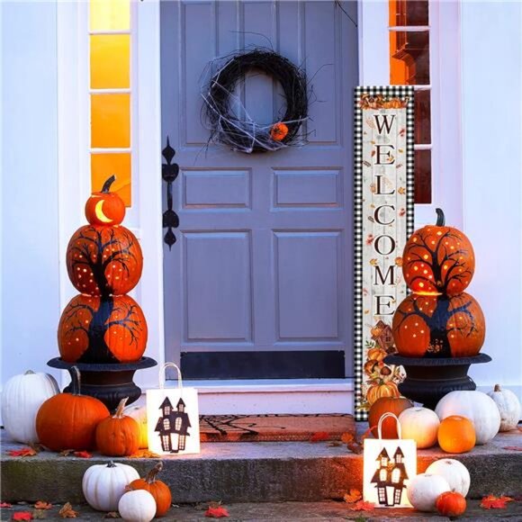 Fall Welcome Porch Sign Thanksgiving Day Wooden Door Sign 47" Large Buffalo - Picture 7 of 8